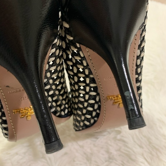 PRADA Bow Woven Pointy Toe Leather Pumps - Picture 7 of 7